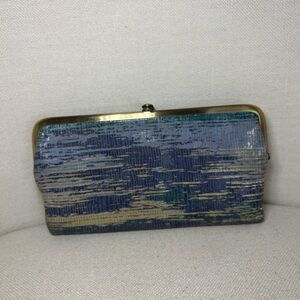 Blue Textured Frame-Top leather Wallet Clutch